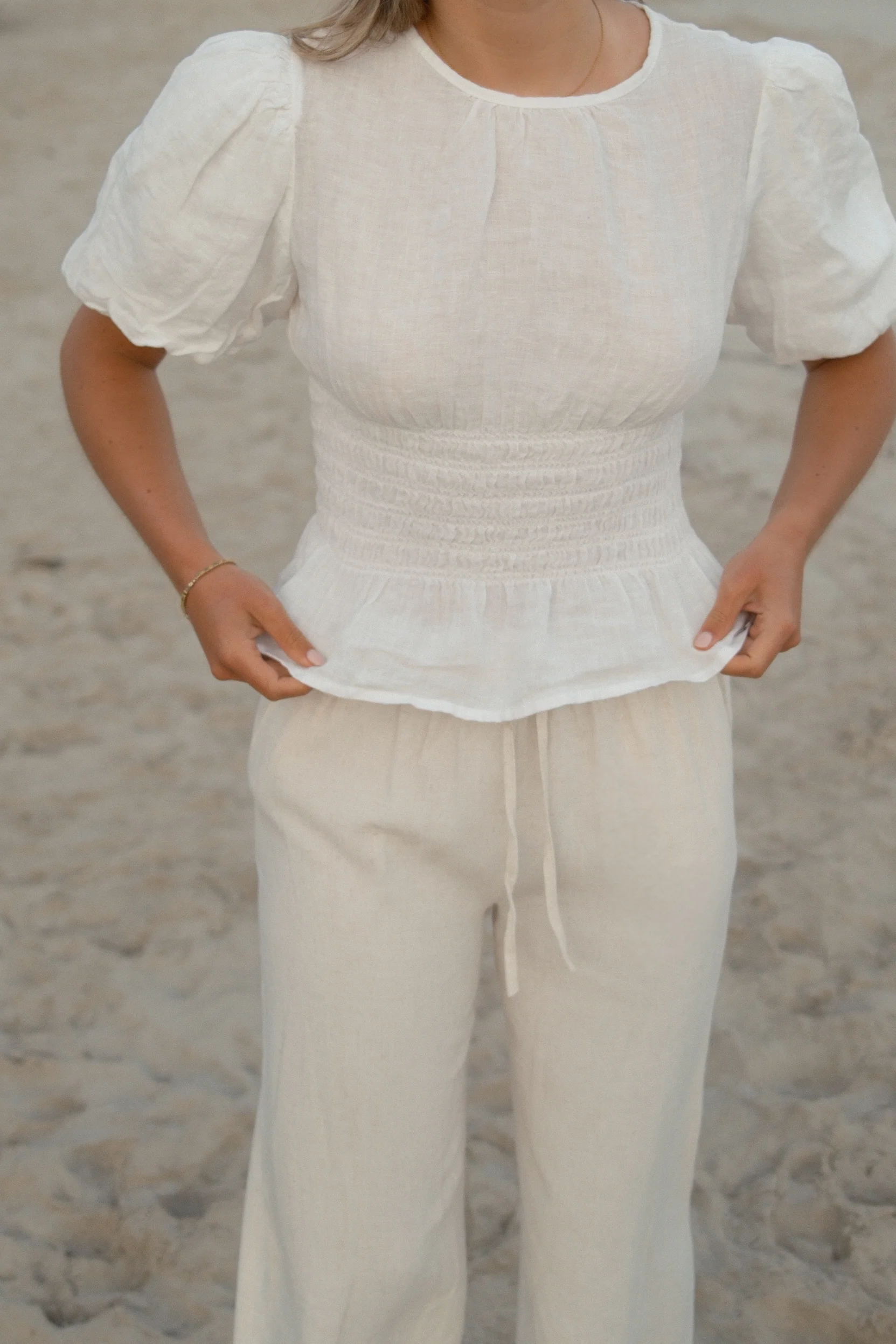 100% LINNEN TAILORED TOP WHITE - Image 6