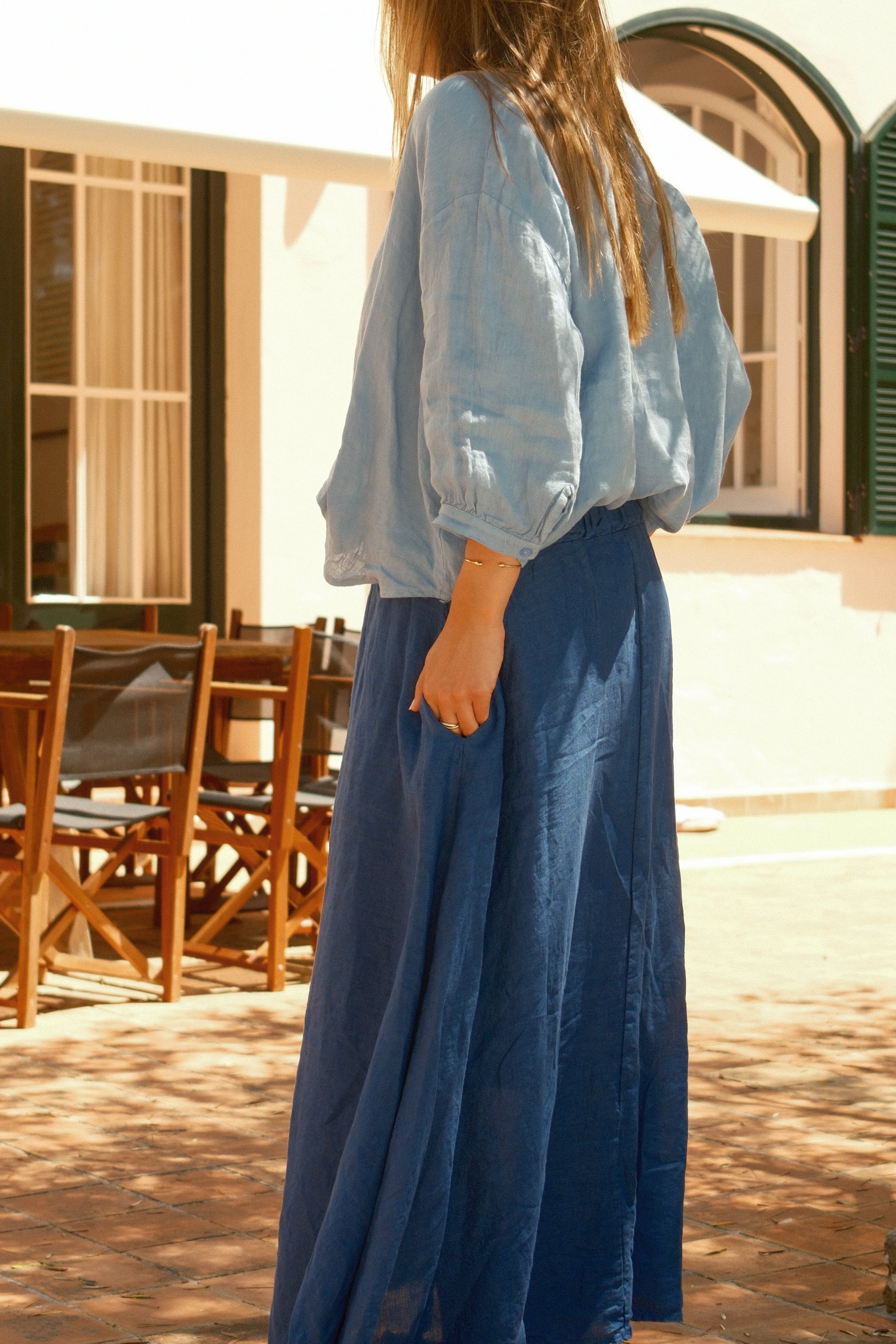PRE-ORDER: 100% LINNEN MAXI SKIRT NAVY - Image 4