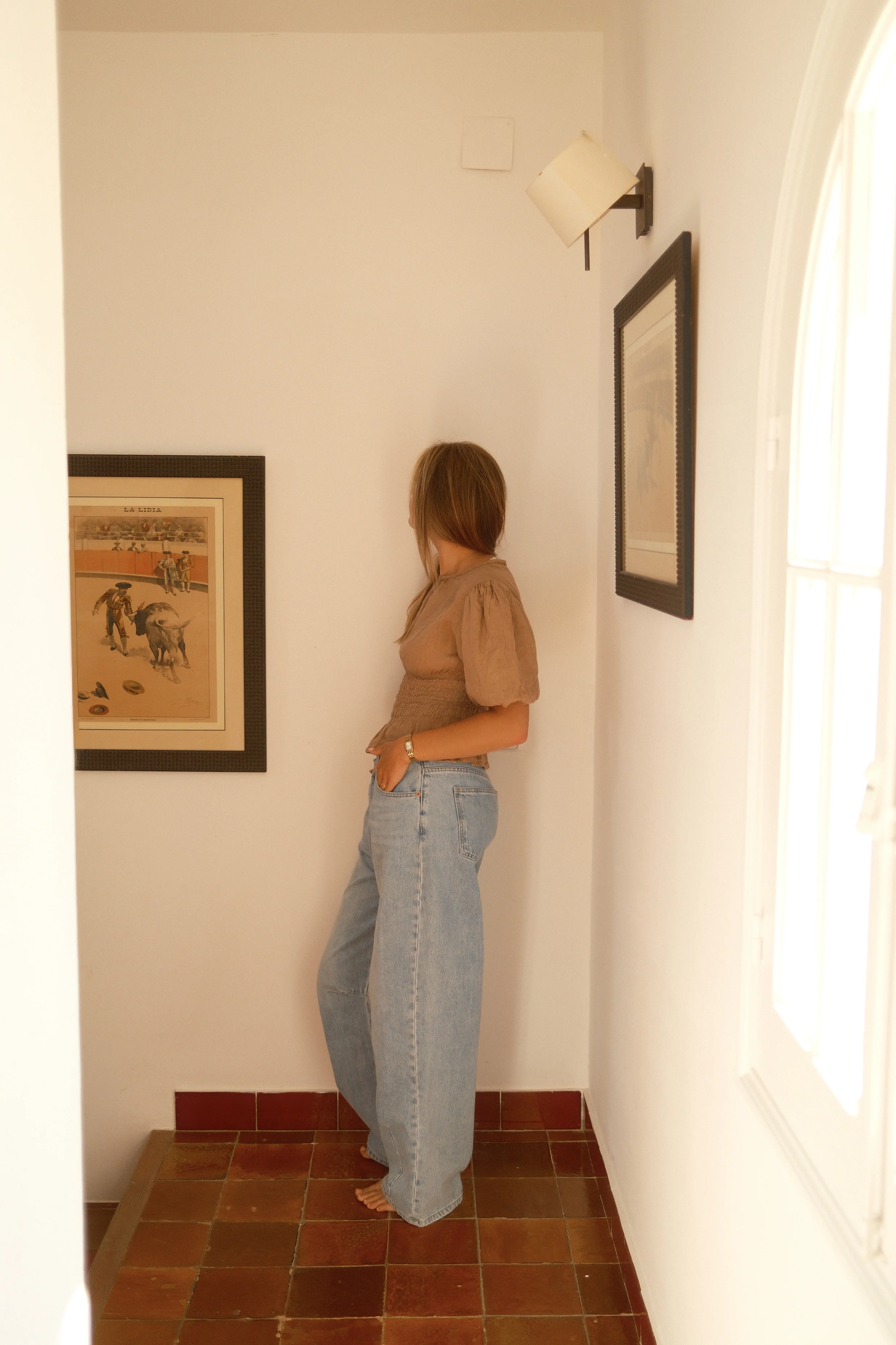 100% LINNEN TAILORED TOP TAUPE - Image 5