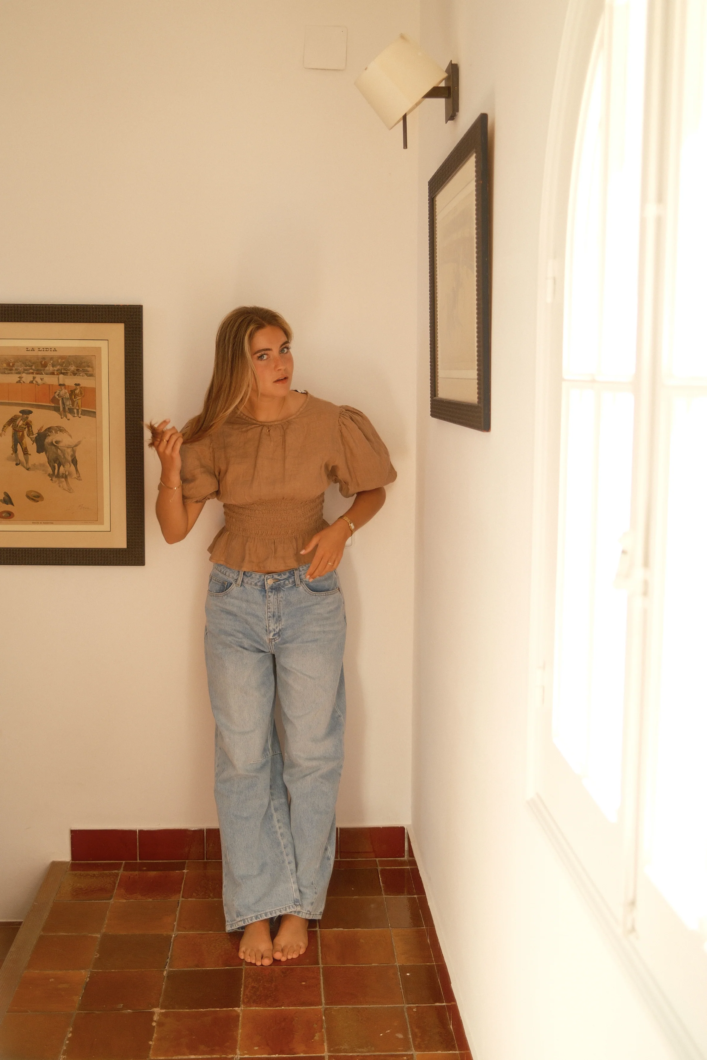 100% LINNEN TAILORED TOP TAUPE - Image 6