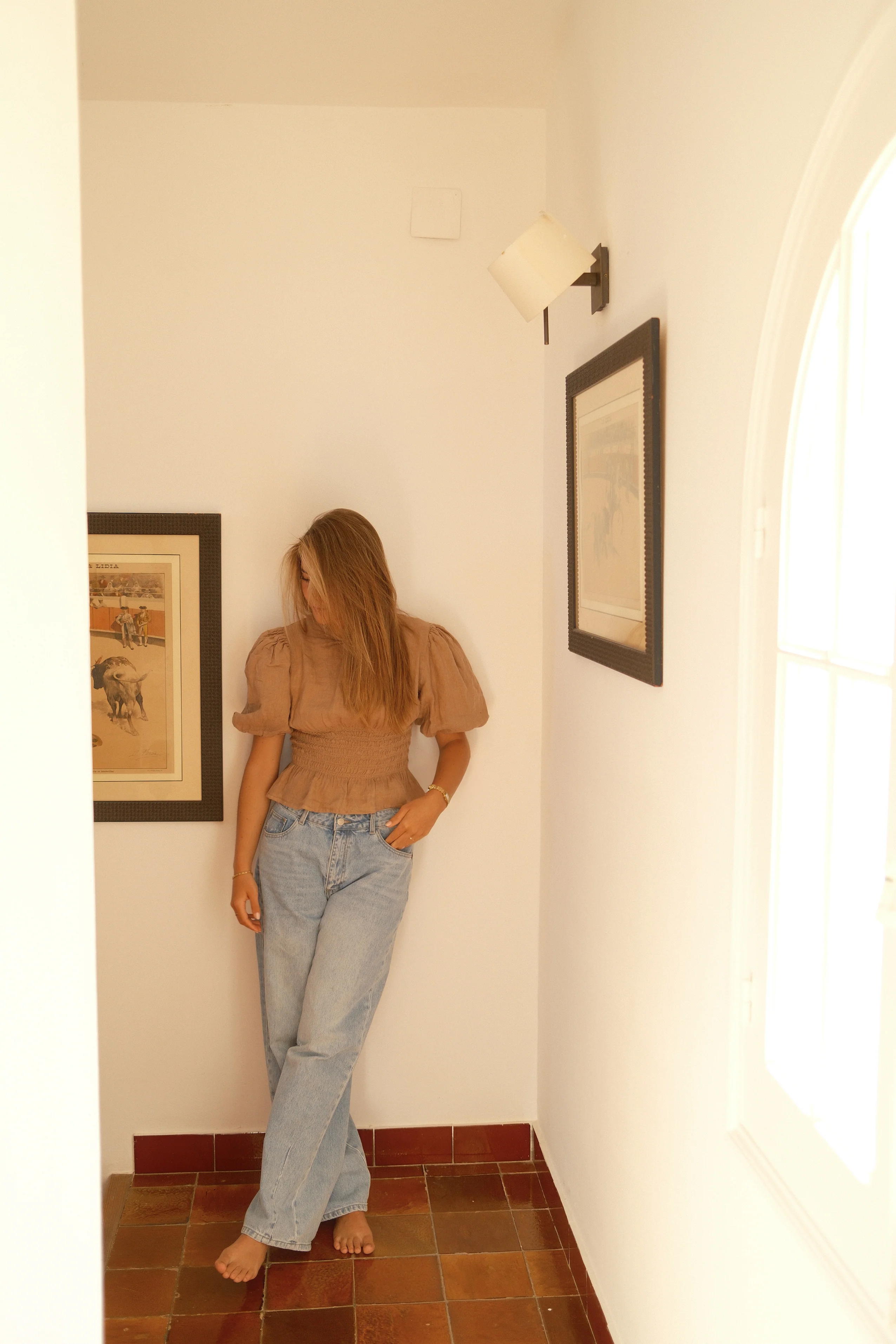 100% LINNEN TAILORED TOP TAUPE - Image 8