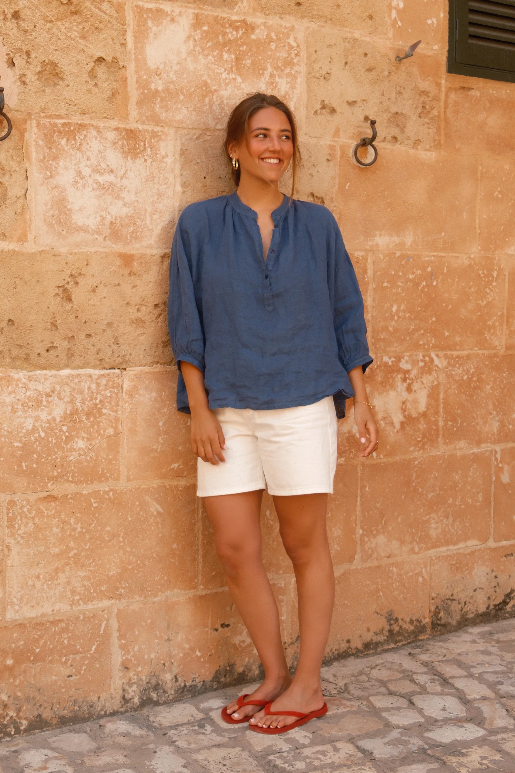 100% LINNEN VENICE BLOUSE NAVY - Image 5