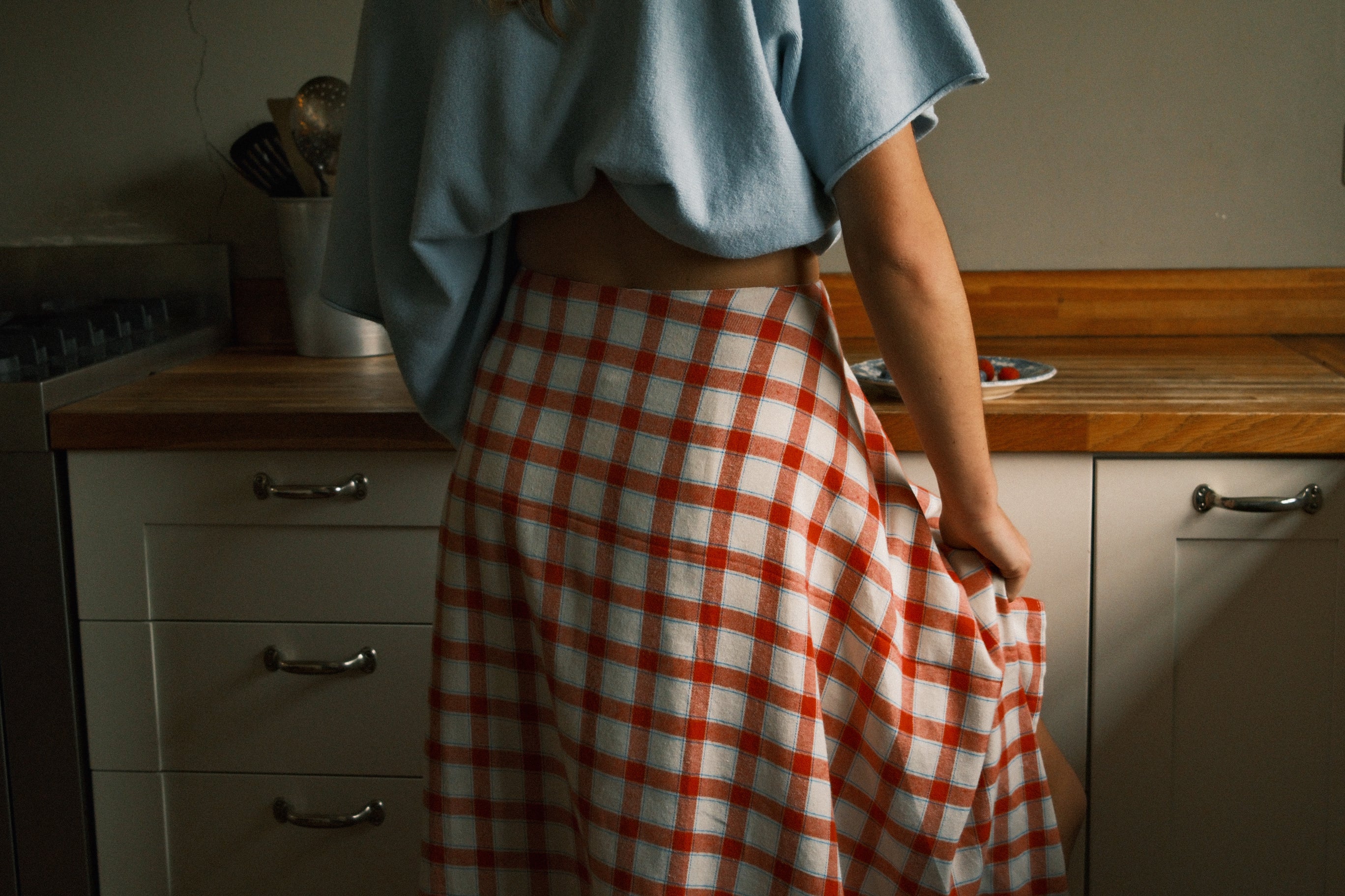 CHECKED COTTON SKIRT RED - Image 15
