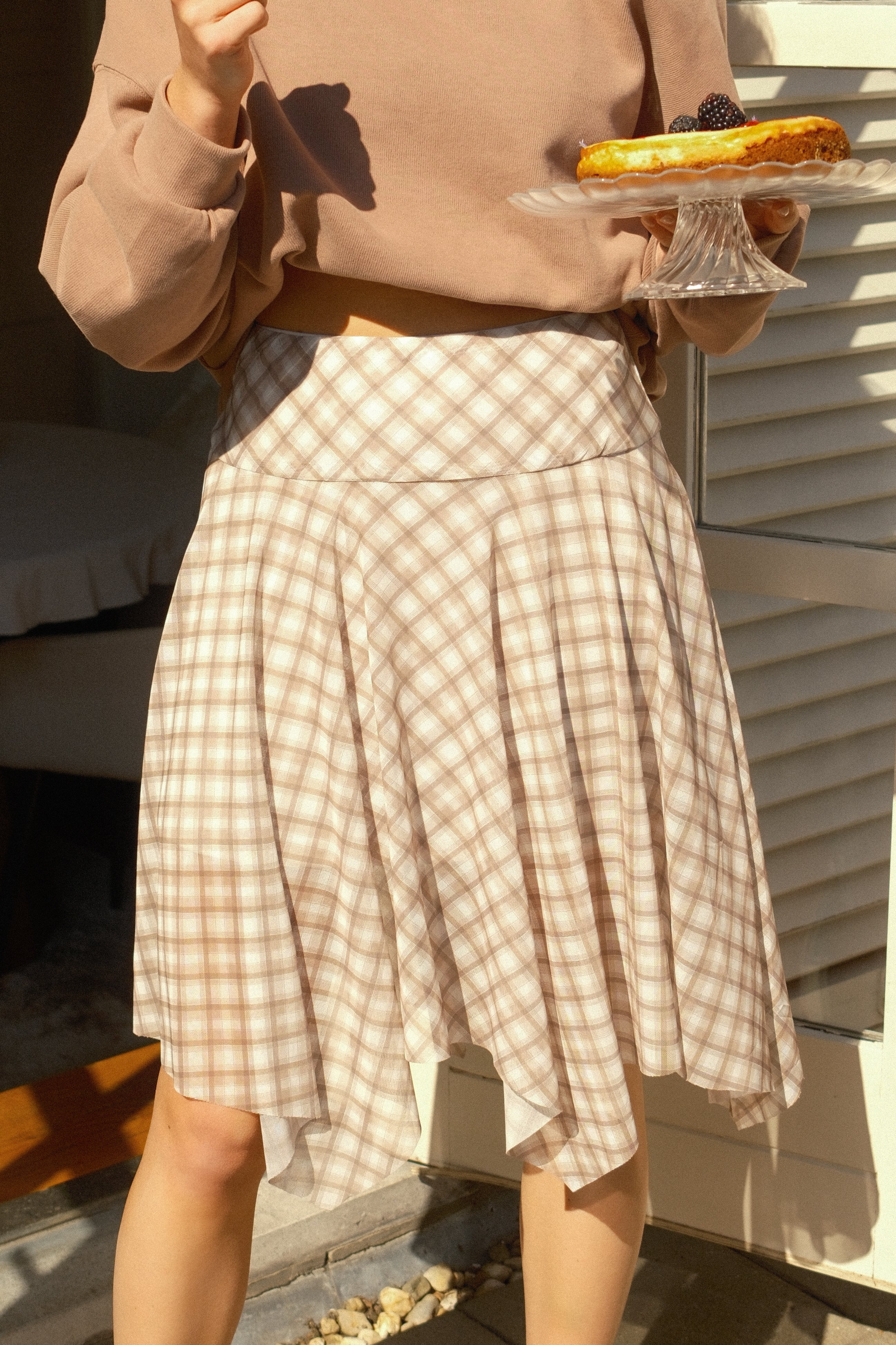 CHECKED PIEN SKIRT TAUPE - Image 5