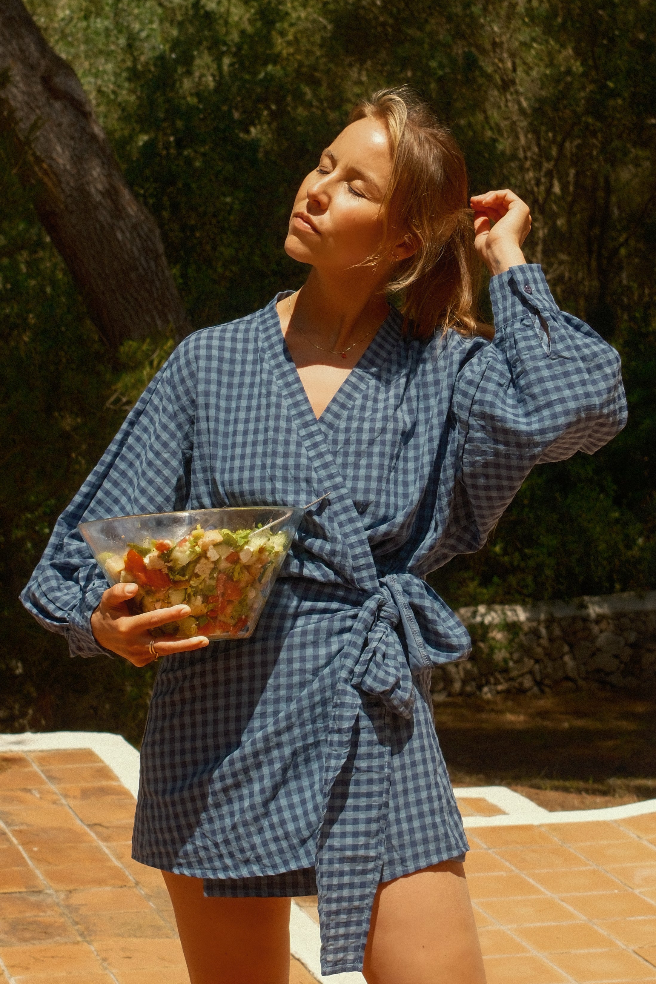 CHECKED WRAPPED DRESS BLUE - Image 4