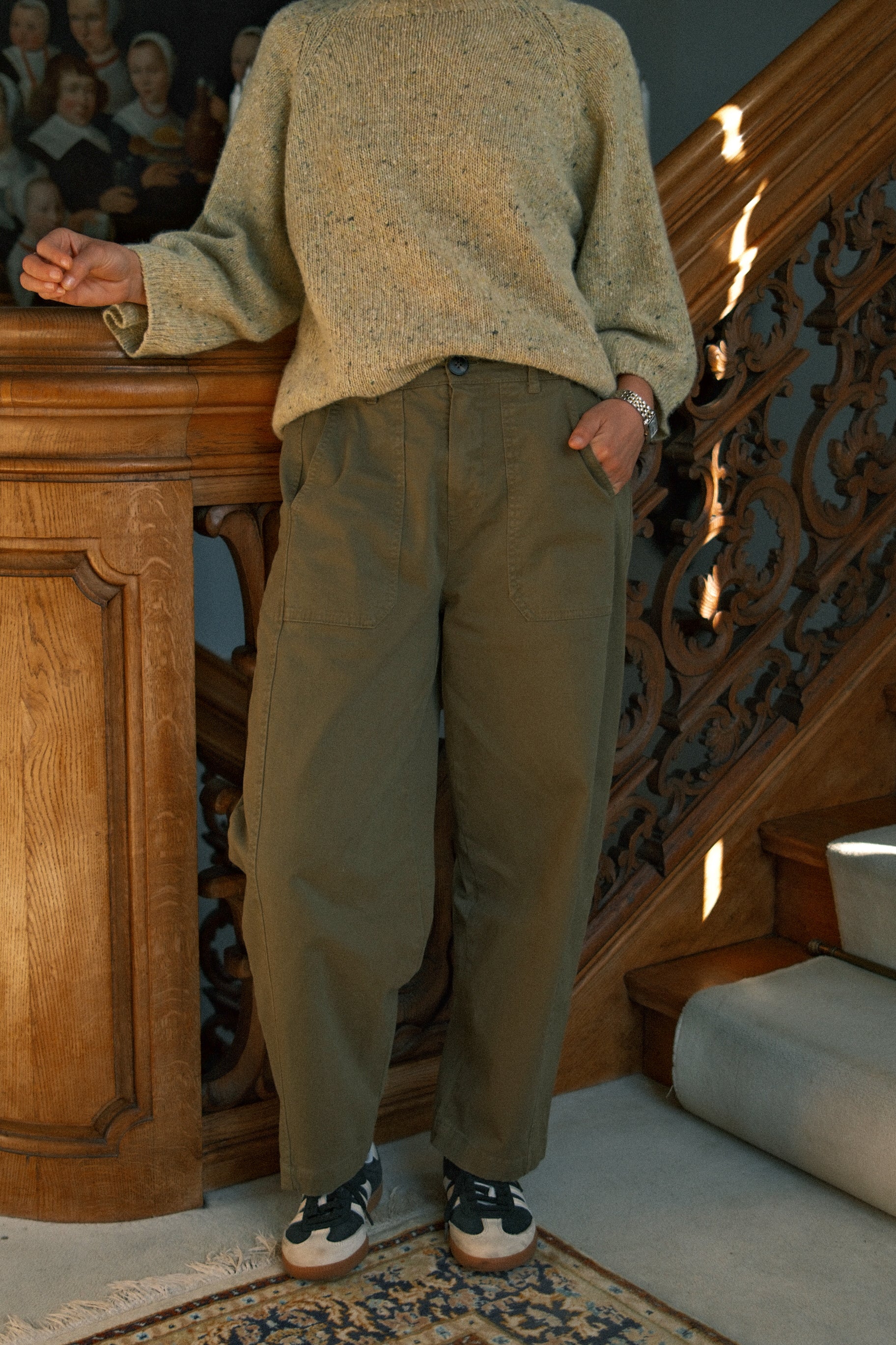 COTTON BARREL PANTS KAKI - Image 3
