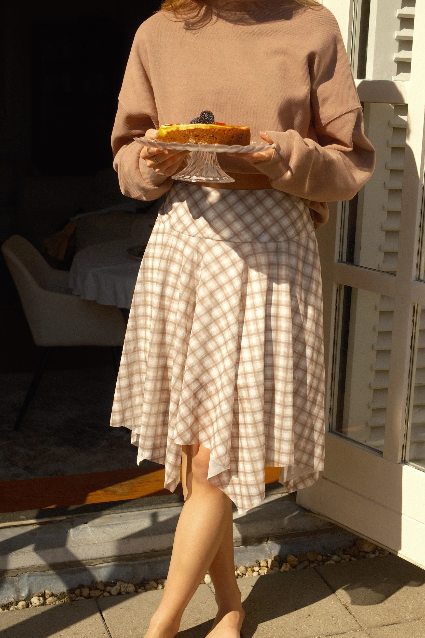 CHECKED PIEN SKIRT TAUPE - Image 3