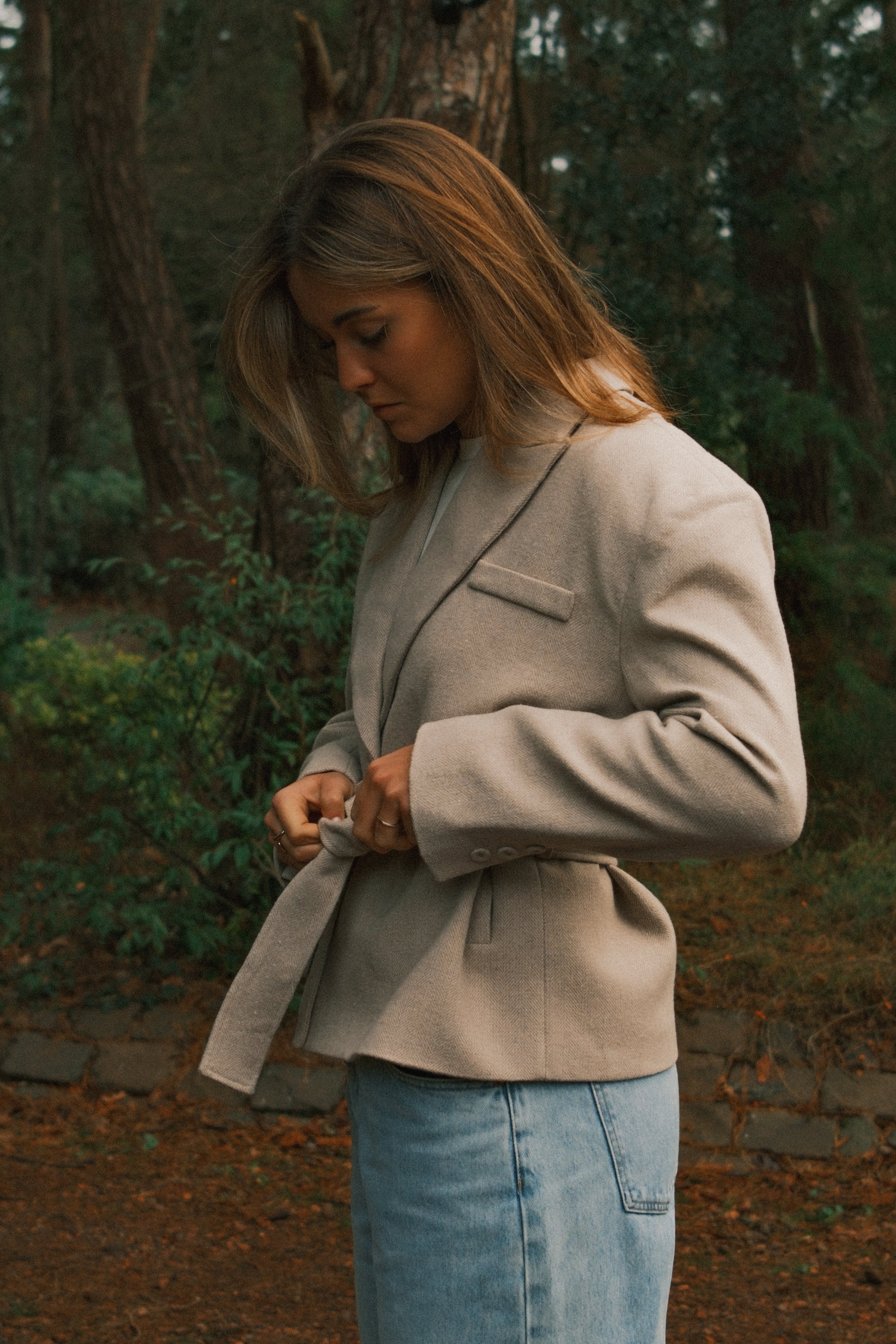 HERRINGBONE BELTED JACKET BEIGE - Image 5