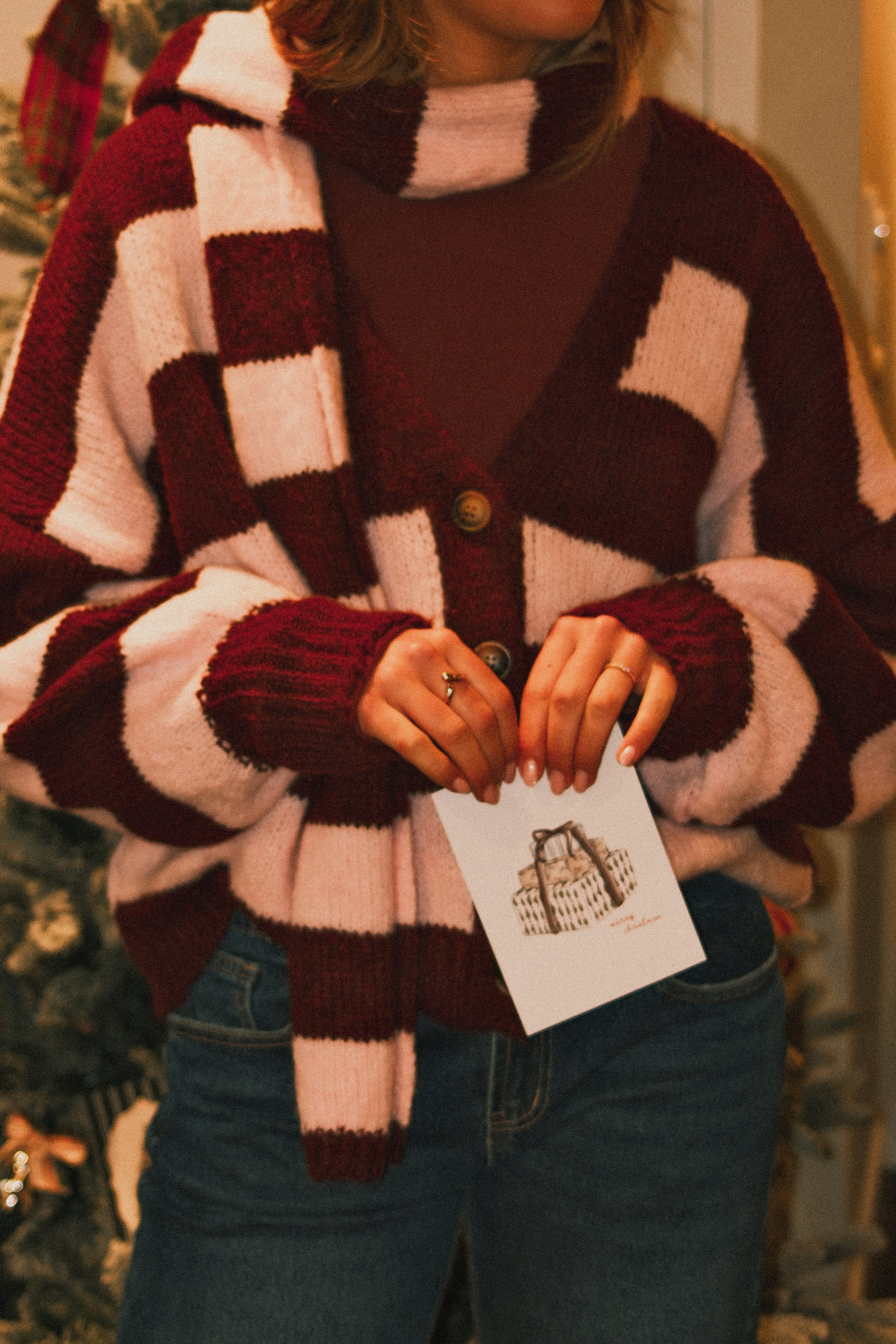 OVERSIZED STRIPED SCARLETT CARDIGAN PINK/BORDEAUX (WITH SCARF) - Image 10