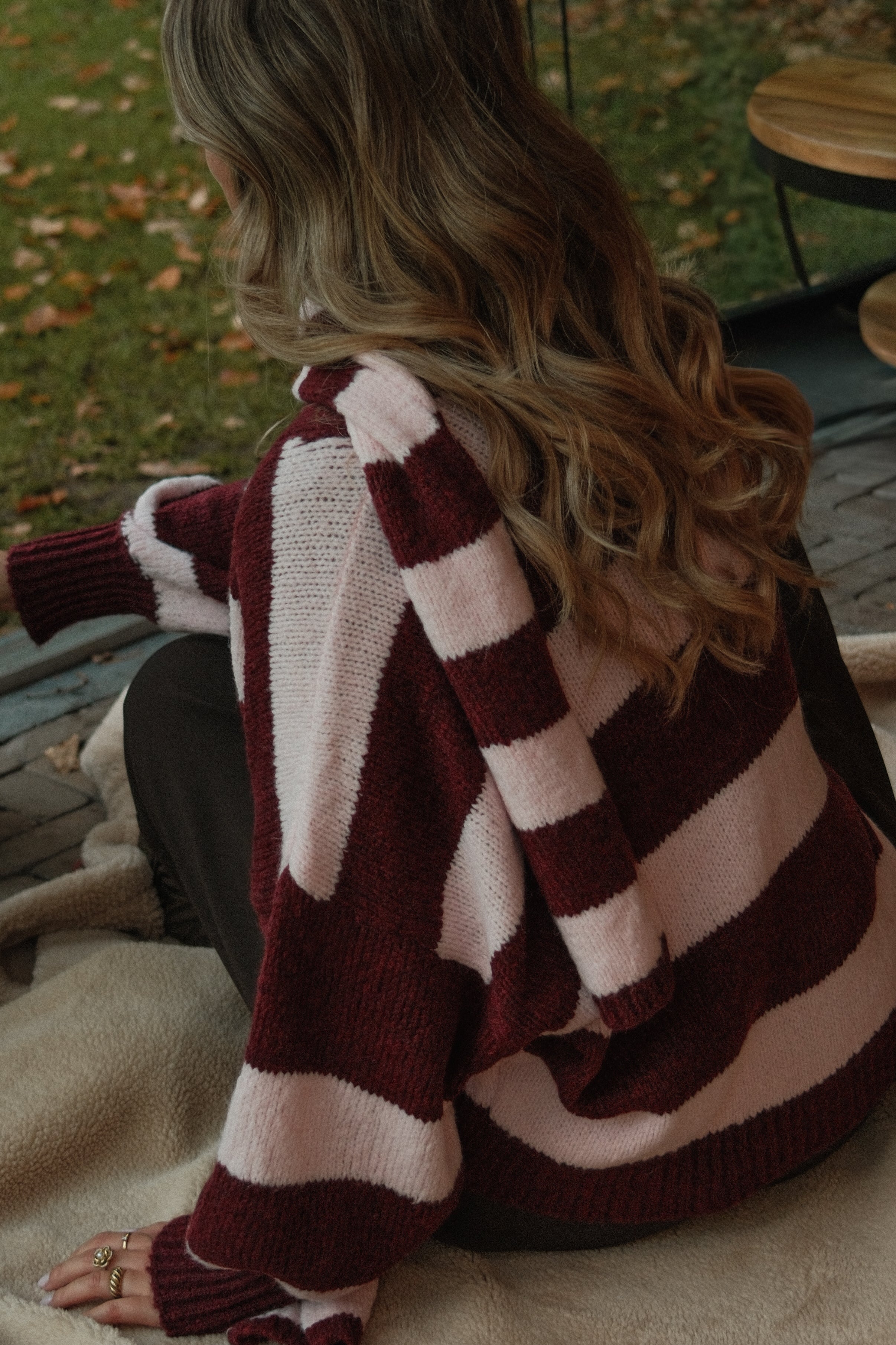 OVERSIZED STRIPED SCARLETT CARDIGAN PINK/BORDEAUX (WITH SCARF) - Image 16