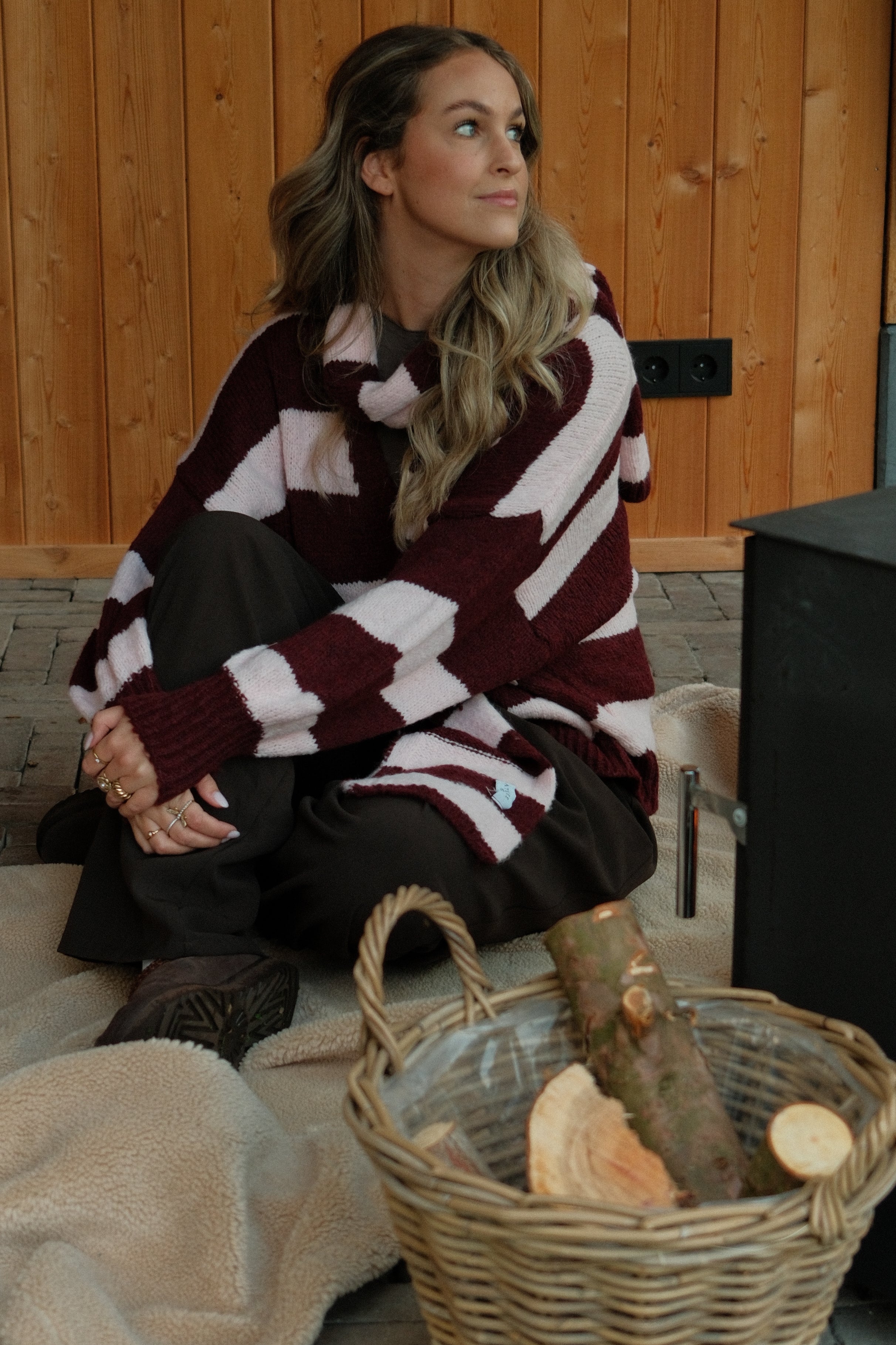 OVERSIZED STRIPED SCARLETT CARDIGAN PINK/BORDEAUX (WITH SCARF) - Image 20
