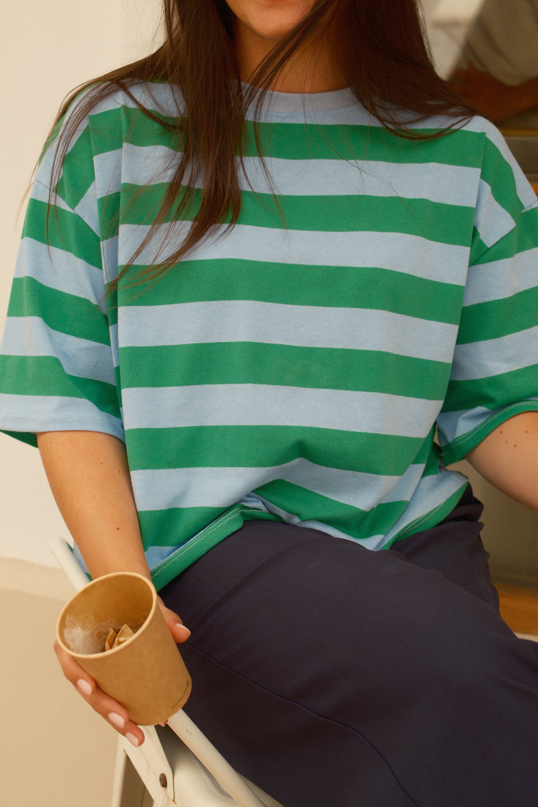 STRIPED COTTON MILEY TEE BLUE/GREEN - Image 4
