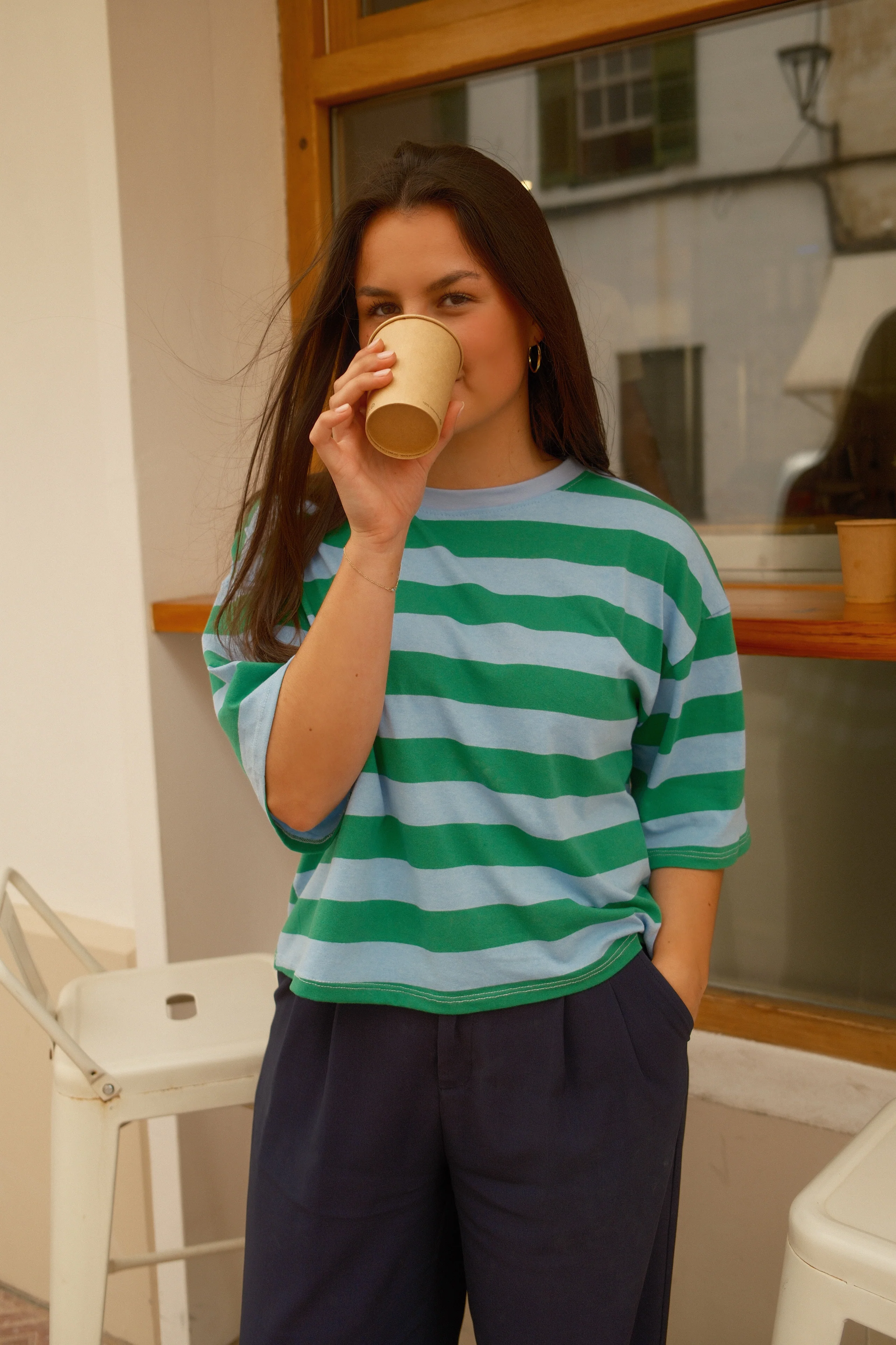 STRIPED COTTON MILEY TEE BLUE/GREEN - Image 7