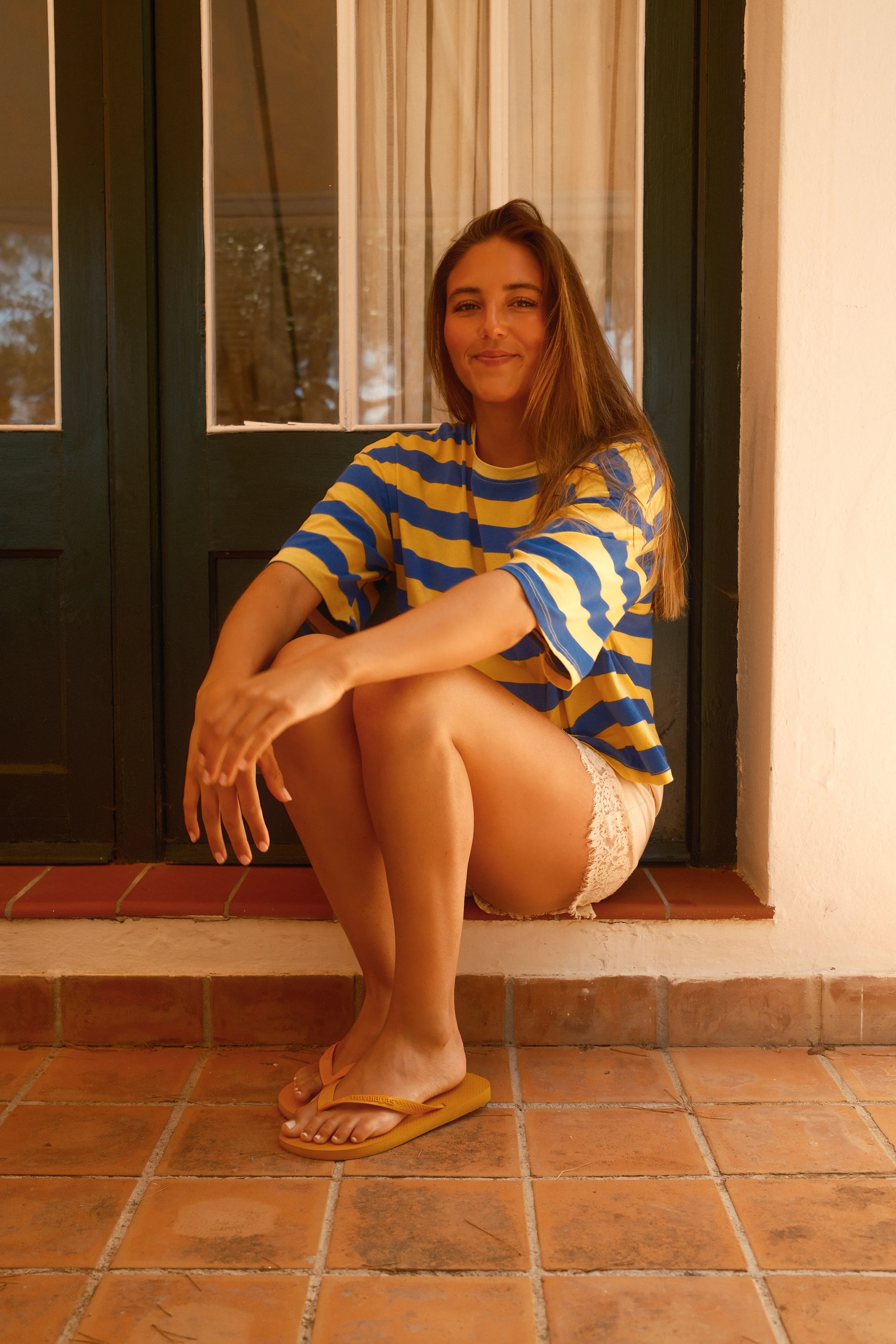STRIPED COTTON MILEY TEE YELLOW/BLUE - Image 4