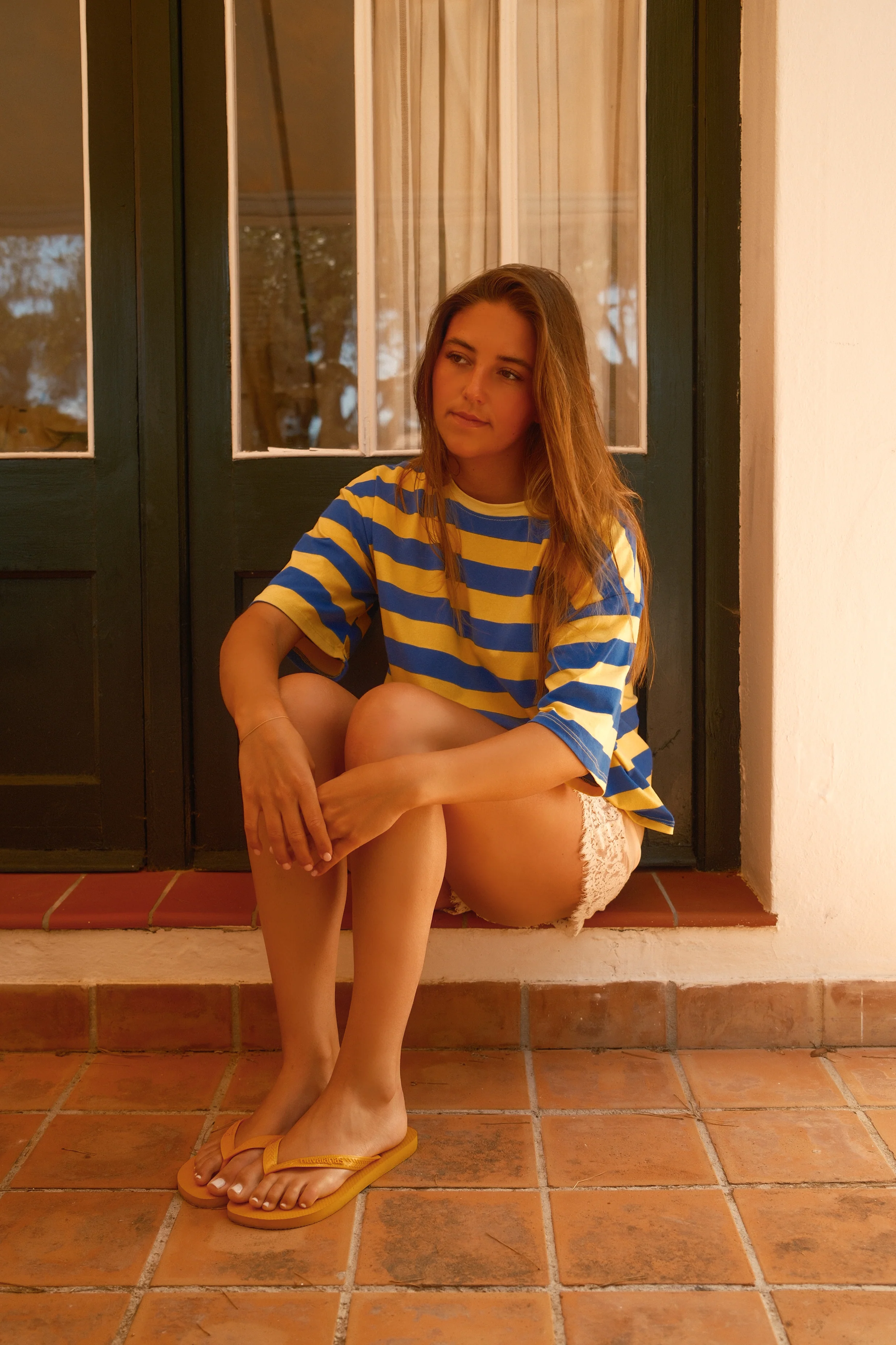 STRIPED COTTON MILEY TEE YELLOW/BLUE - Image 8