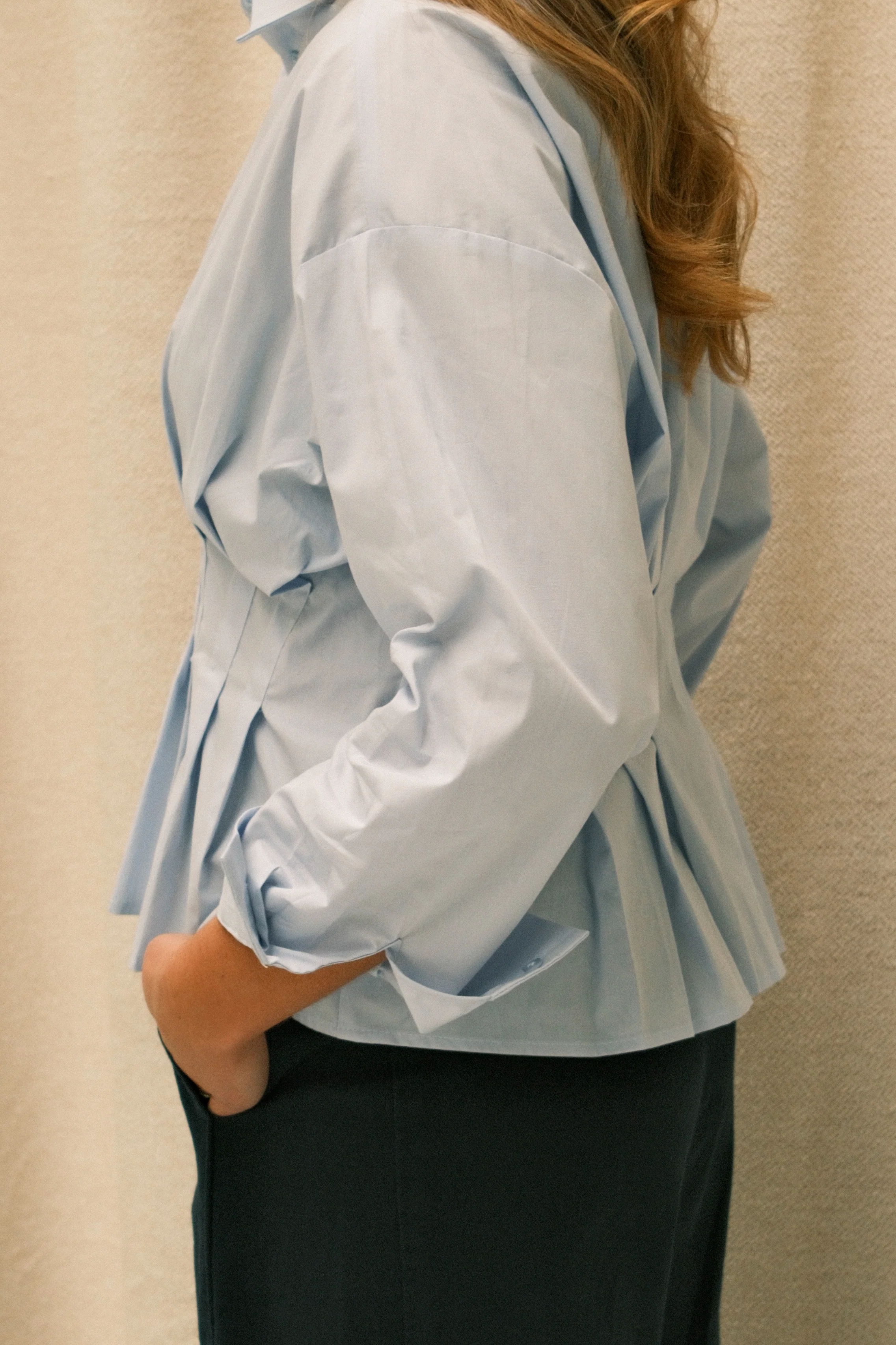 TAILORED COTTON BLOUSE LIGHT BLUE - Image 6