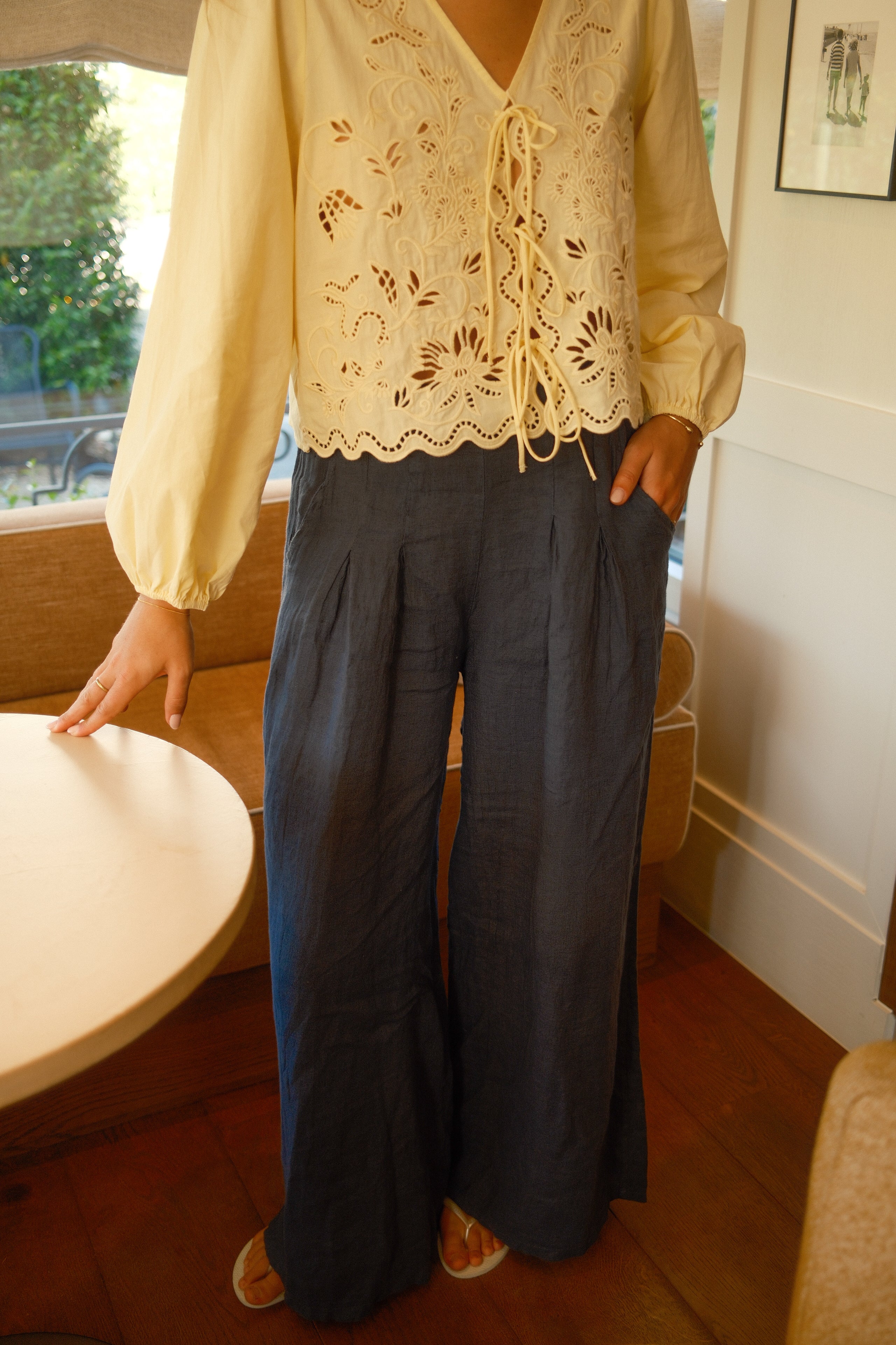 WIDE LINNEN PANTALON NAVY - Image 6